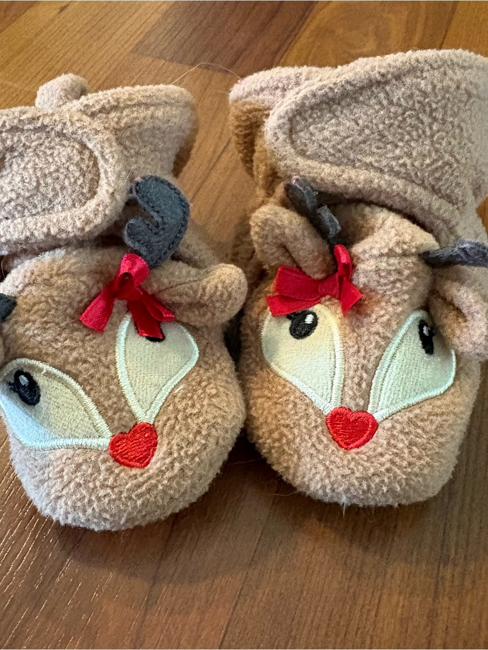 Hudson Baby Reindeer Bootied - Brown with Red Accents 0-6 months